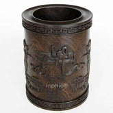 INPHIC-黑梓木浮雕紅木雕工藝品擺飾 財源廣進筆筒 文房四寶